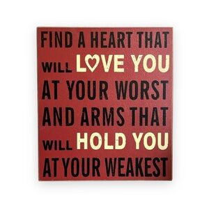 Wood Art Sign Red‎ Black Find A Heart That Will Love You Home Decor Country Chic